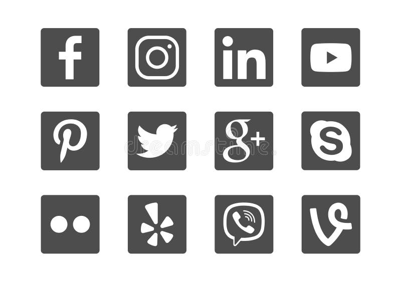 Social Media Icon Set with Facebook, Yelp, Instagram, Linkedin, Youtube, Pinterest Twitter Google Plus, Skype, Flickr, Viber and Vine. Social Media Icon Set with Facebook, Yelp, Instagram, Linkedin, Youtube, Pinterest Twitter Google Plus, Skype, Flickr, Viber and Vine.