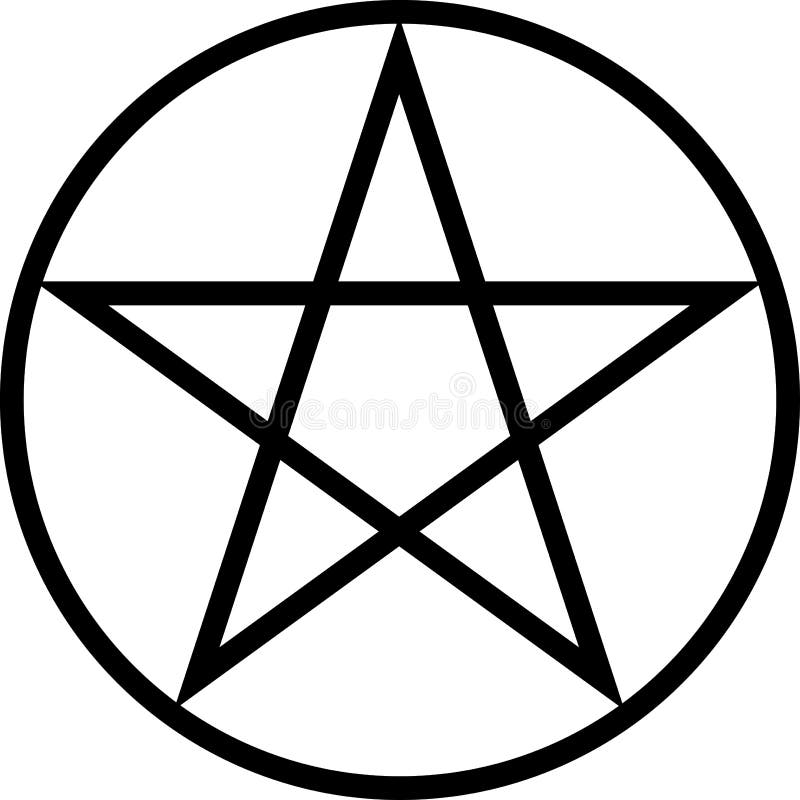 Black star in a circle. Linear black star in a black circle. Pentagram. vector illustration