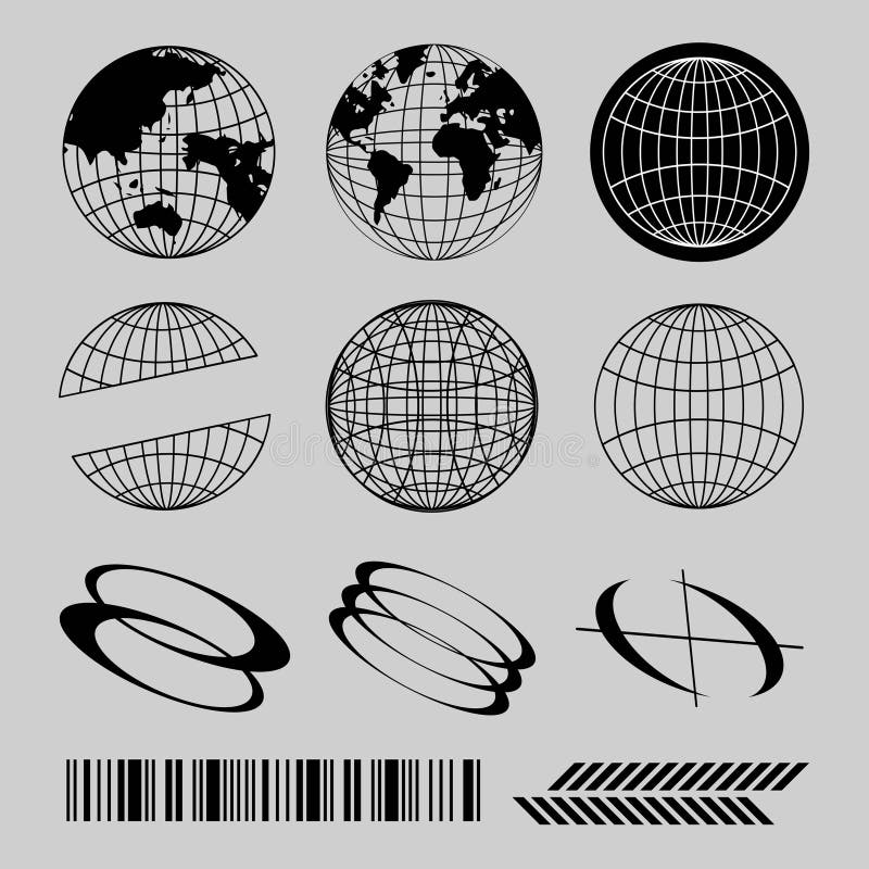 Earth Globe Set, Street Wear and Y2K Globe Element Stock Vector ...