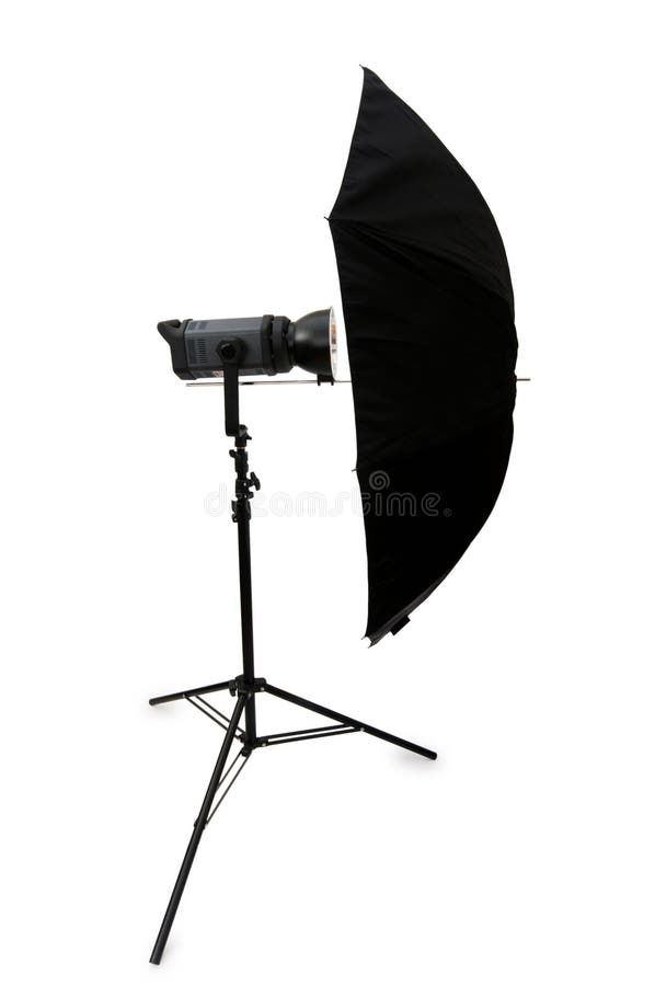 Black studio umbrella isolated stock photo
