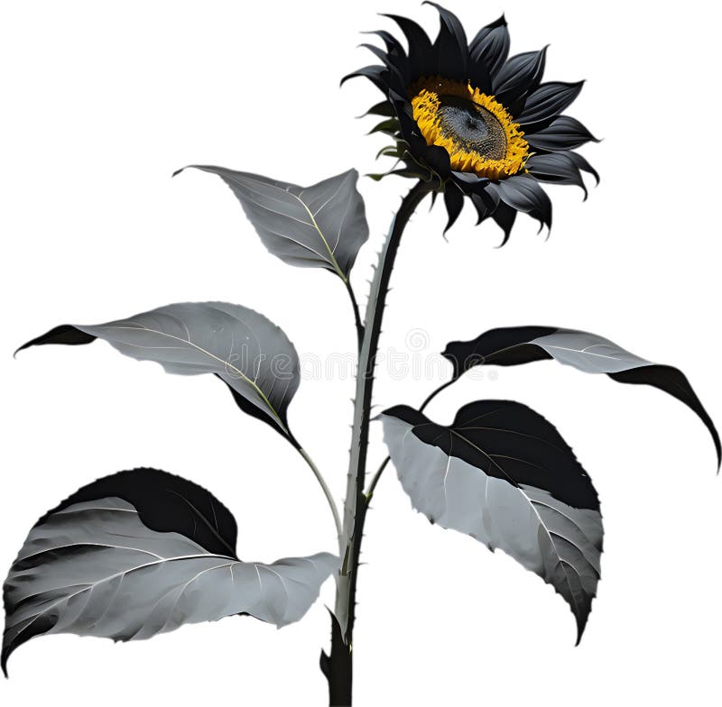 A Black Sumie Sunflower in Full Bloom. Stock Illustration