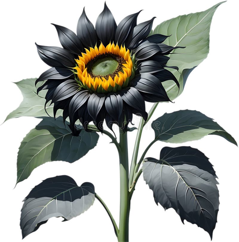 A Black Sumie Sunflower in Full Bloom. Stock Illustration