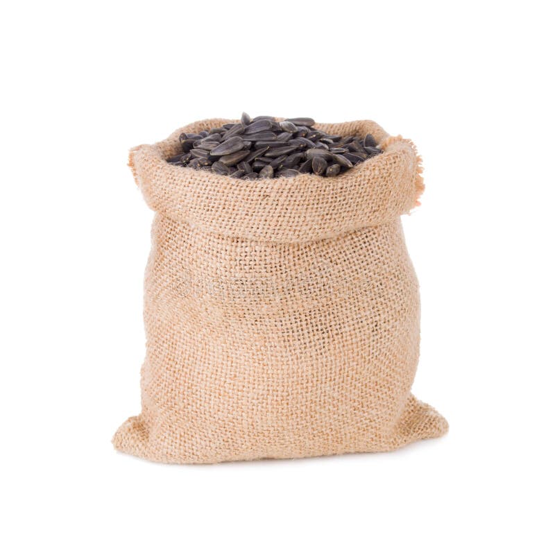 A Black Sunflower Seeds in a Burlap Sack Bag Isolated on White Background Stock Image Image of