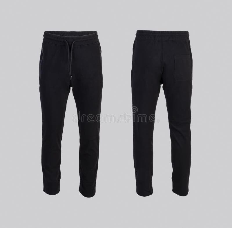 Black Sweatpants Front and Back View Isolated Stock Image - Image of ...