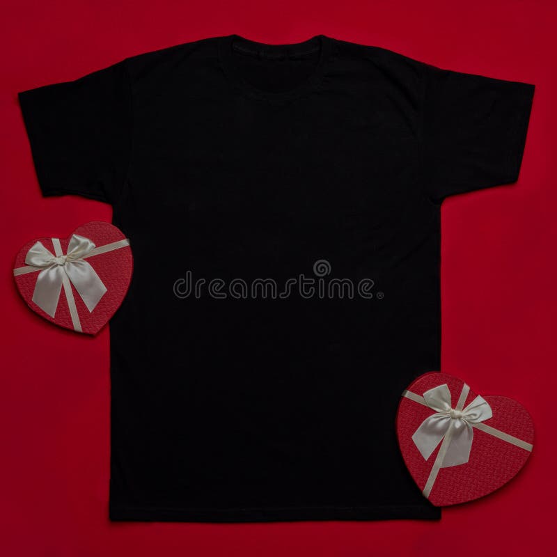 black T-shirt on a red background mock-up.