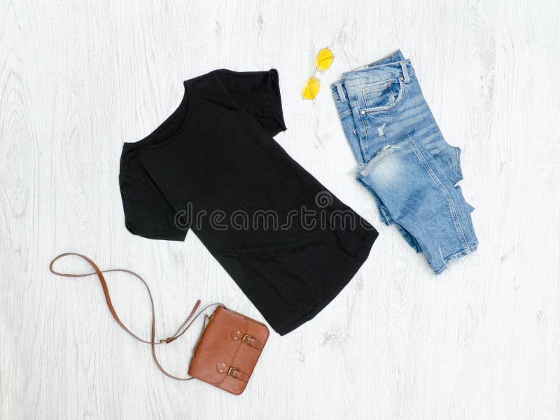 black shirt ripped jeans