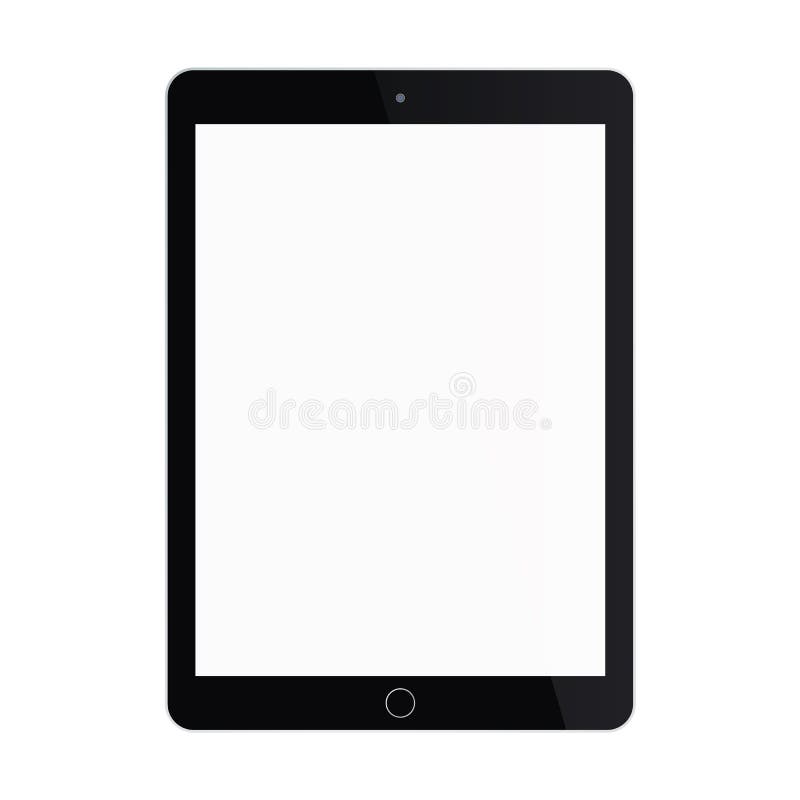 Black Tablet with Camera and Menu Button with Black Glossy Screen on White Background. Black
