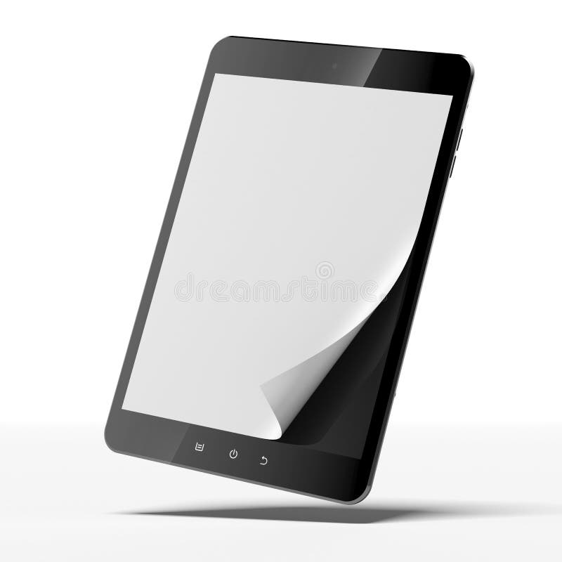 Black tablet pc with blank paper stock illustration