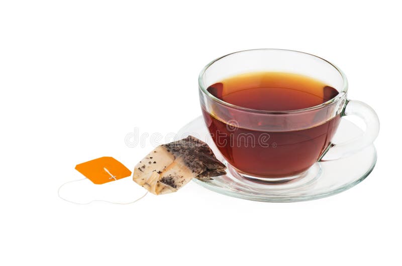 Black tea cup and teabag near