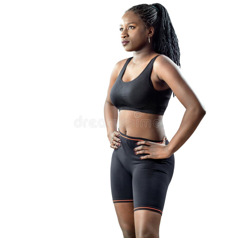 Black teen fitness girl looking aside isolated. royalty free stock photography Black teen fitness girl looking aside isolated. royalty free stock photography
