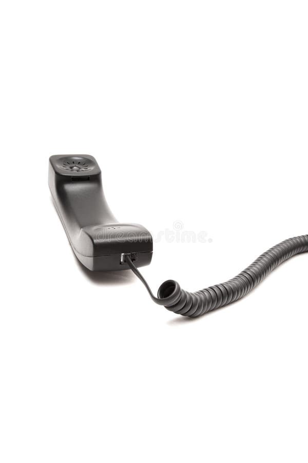 Black Telephone Receiver with Cable Isolated Stock Photo Image of