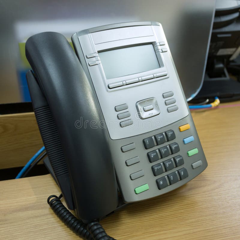 Black Telephone on Table Work Stock Image Image of handset, display