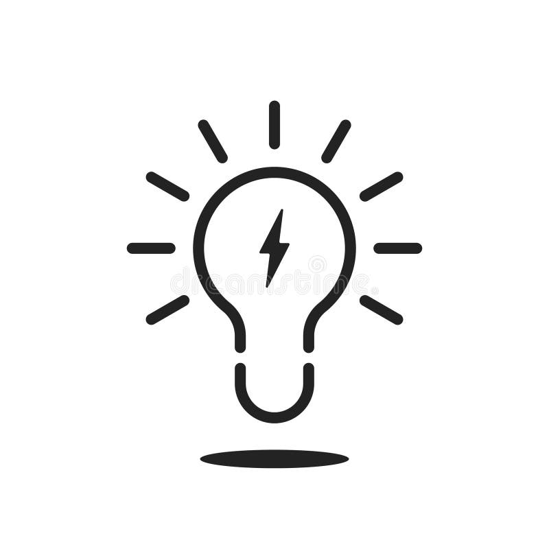 Black thin line light bulb icon with lightning royalty free illustration