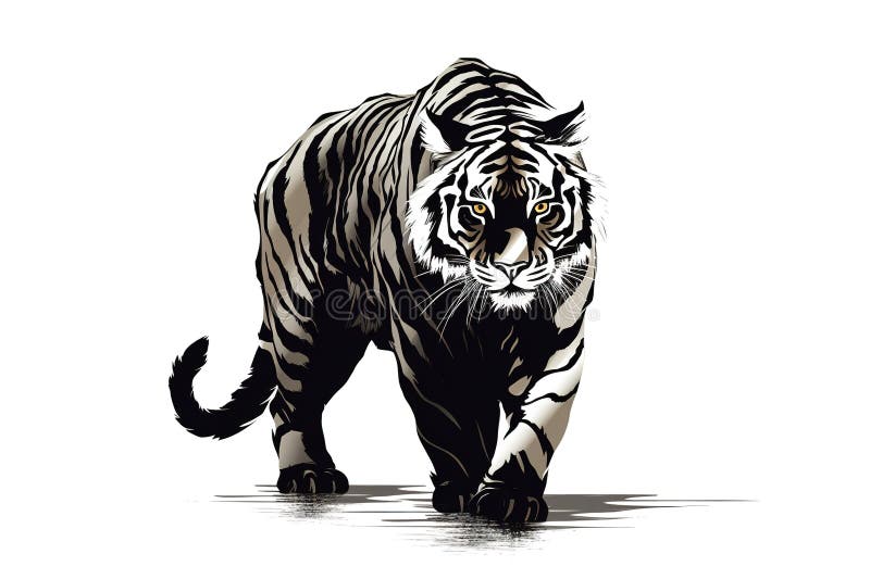 Black tiger hand drawing on white background. Wild Animals. vector illustration