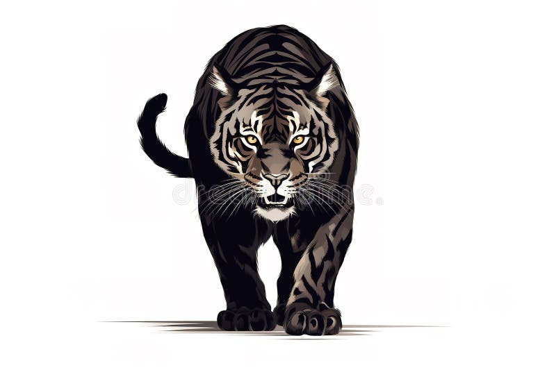 Black tiger hand drawing on white background. Wild Animals. stock illustration