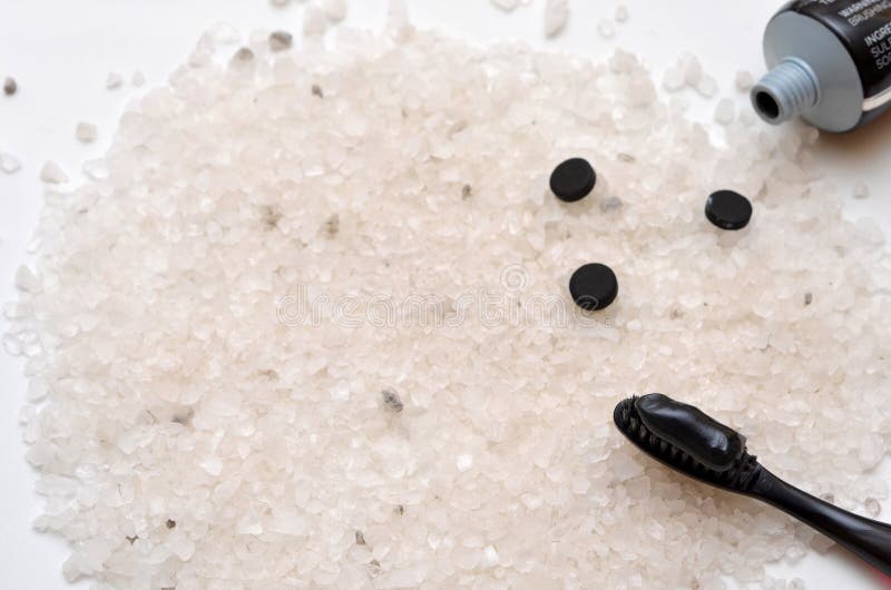 Black Toothpaste on a Brush, Sea Salt and Charcoal Stock Photo Image of everyday, dent 242871260