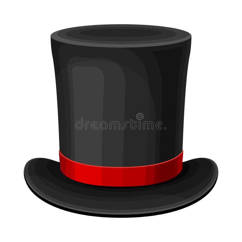 Black Top Hat with Red Ribbon and Wide Brim Vector Illustration Stock ...