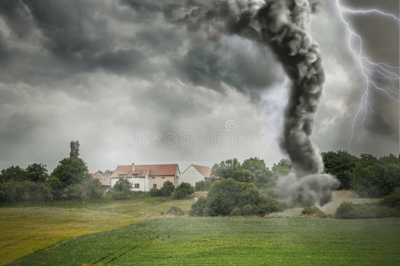 Negro embudo a rayo a través de durante tormenta.