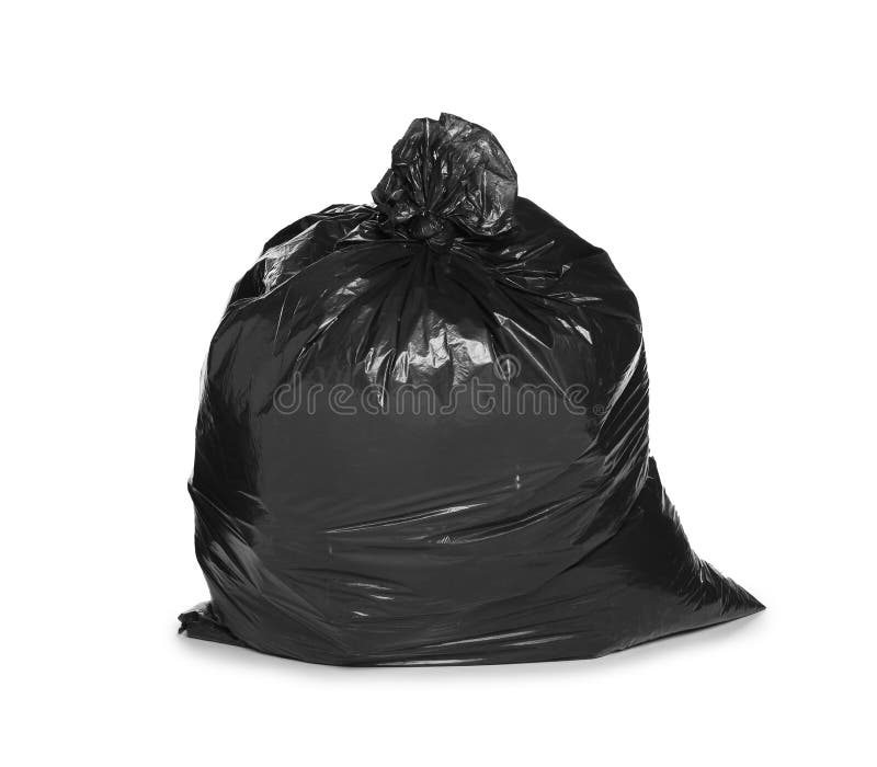 Black Trash Bag Filled with Garbage Isolated on White Stock Photo ...