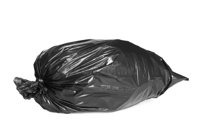 Black Trash Bag Filled with Garbage Isolated on White Stock Image Image of housework, dirt