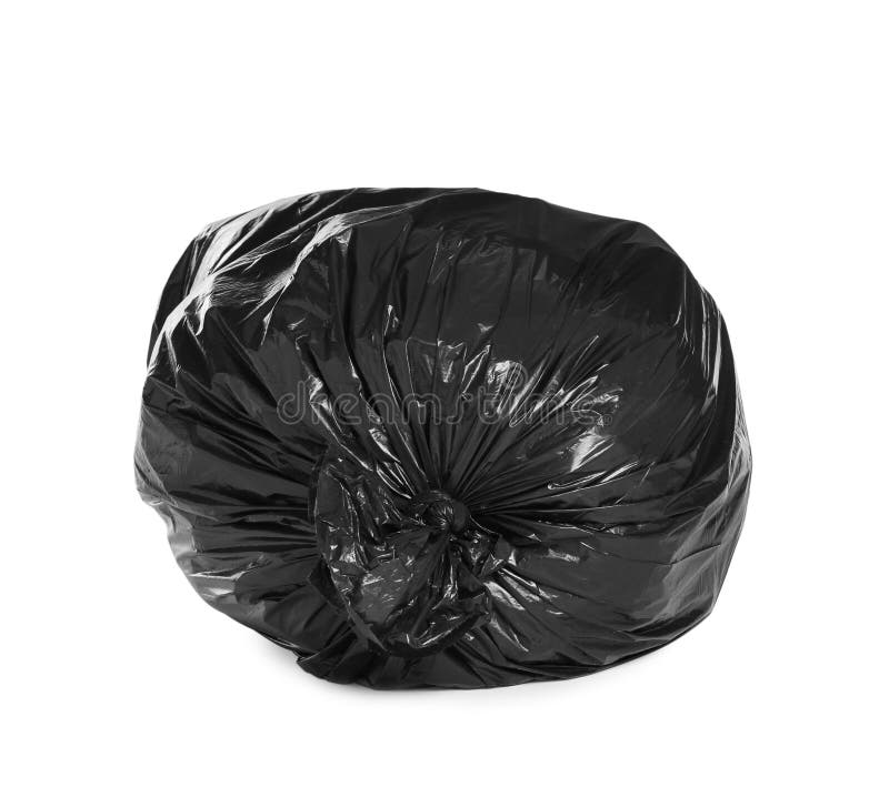Black Trash Bag Filled with Garbage Isolated on White Stock Image Image of environment