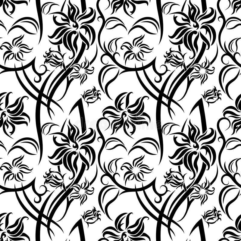 Black Flower Tribal Tattoo Pattern On White Background Stock