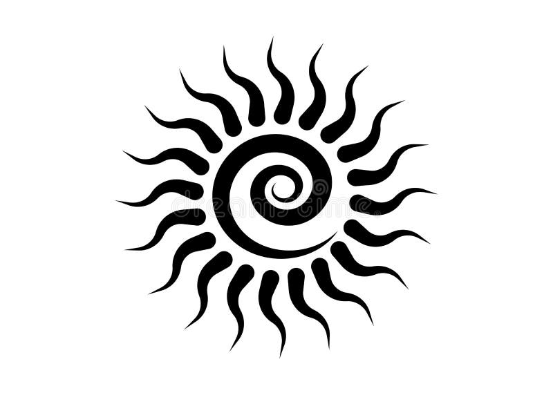 Black Tribal Sun Tattoo Sonnenrad Symbol, sun wheel sign. The ancient European esoteric element. Logo Graphic element spiral shape