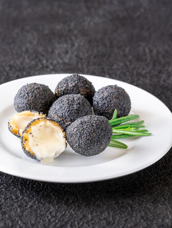 Black Truffle Mozzarella Balls Stock Image Image of closeup