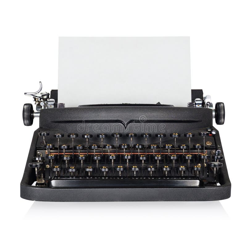 Black typewriter with copy space isolated on white background