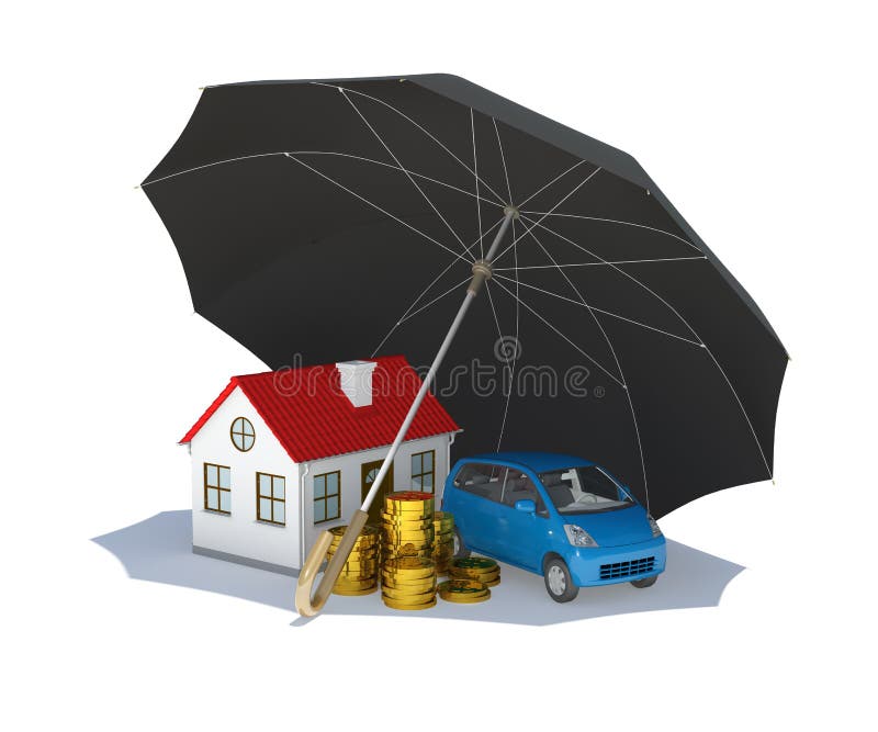 Black umbrella covers home, car and money