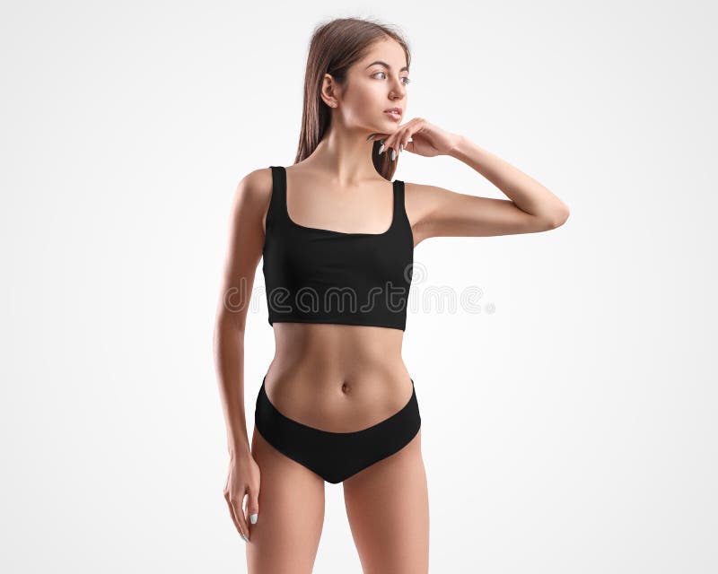 Mockup of Black Underwear, Top and Panties on the Body of a Young Girl, on  the Background Stock Photo - Image of female, retail: 216842652