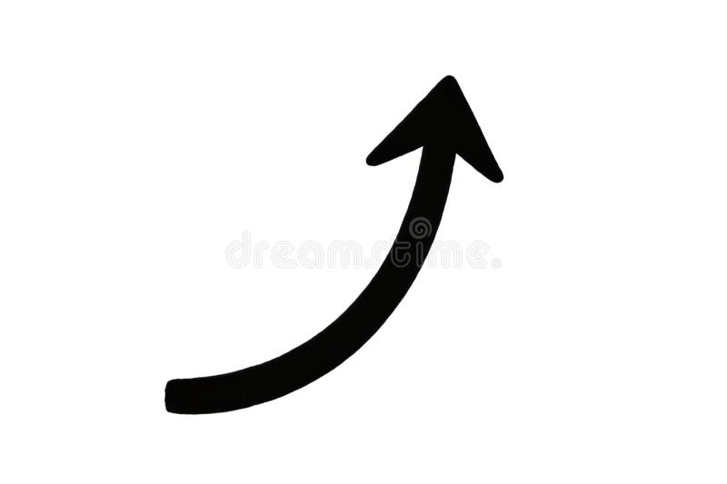 Curved arrow pointing up, direction symbol, hand drawn style, isolated element, sign stock illustration