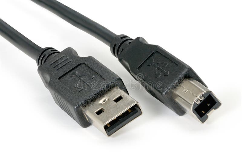 Black usb 2.0 cable with type B connector.