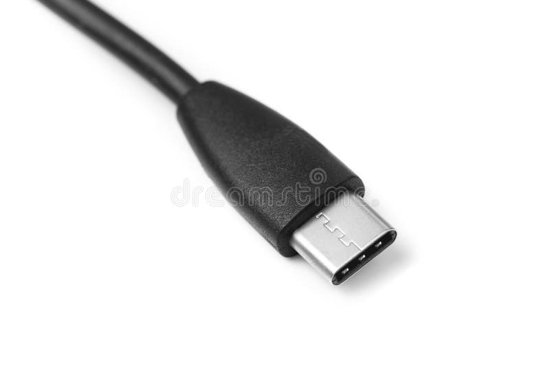 Black USB Type-C cable closeup on stock photo