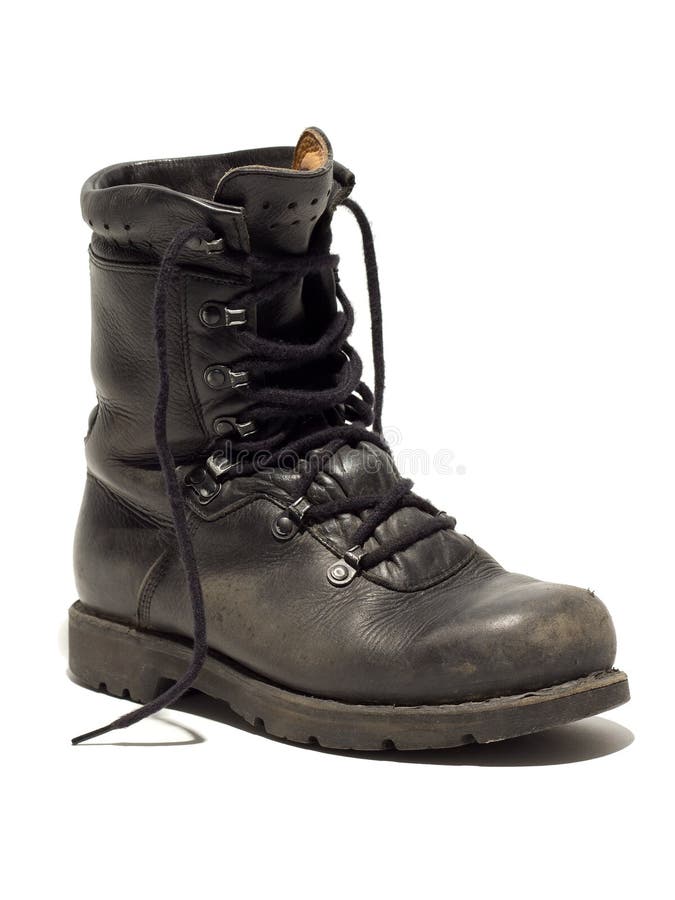 Black used military boot stock photos