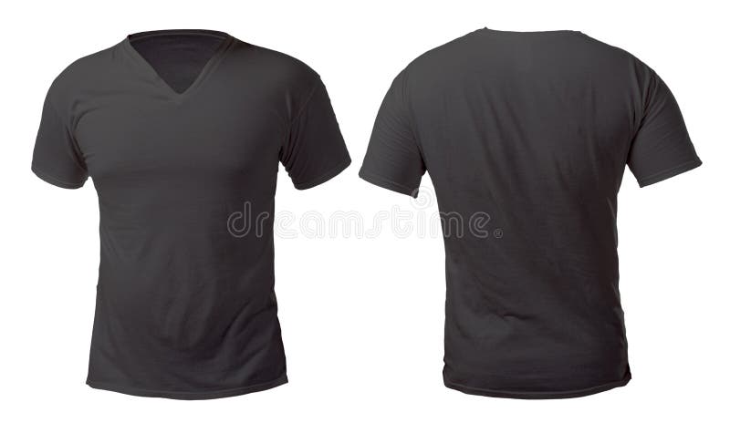 Black V-Neck Shirt Design Template. Blank black v- neck shirt mock up template, front and back view, isolated on white, plain v neck t-shirt mockup. Tee sweater stock photos Black V-Neck Shirt Design Template. Blank black v- neck shirt mock up template, front and back view, isolated on white, plain v neck t-shirt mockup. Tee sweater stock photos