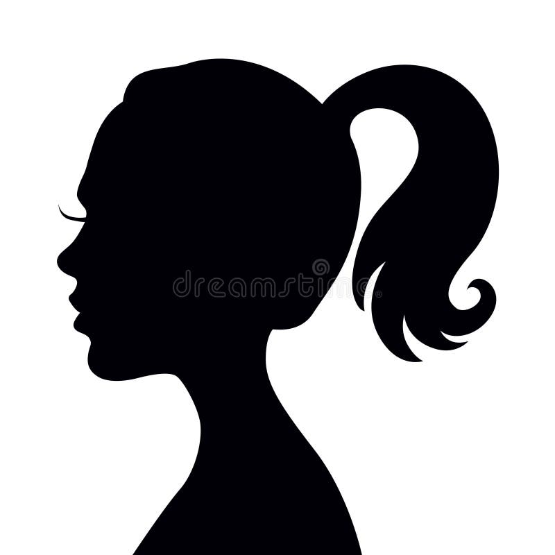 Black vector beautiful woman profile silhouette - fashion or beauty illustration