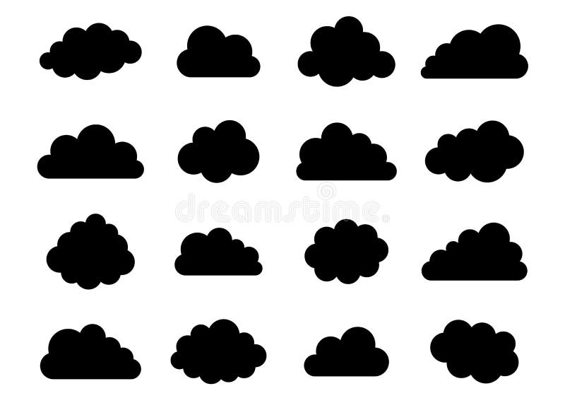 Black Vector Cloud Icons Isolated on White Stock Vector - Illustration