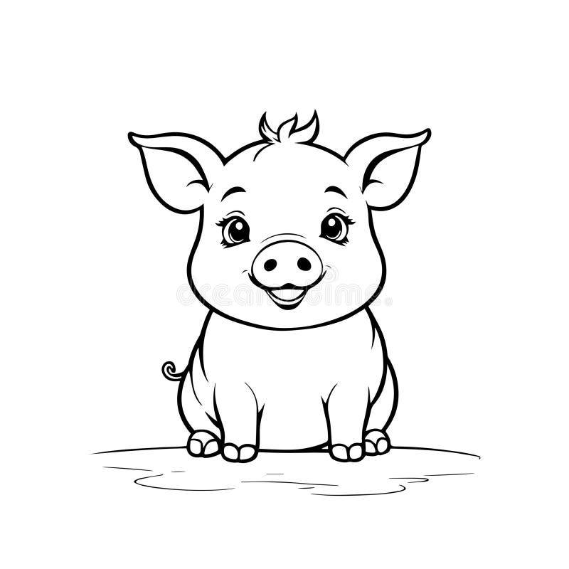 Black Vector fun piggy smiling on a white background for coloring book for children royalty free illustration