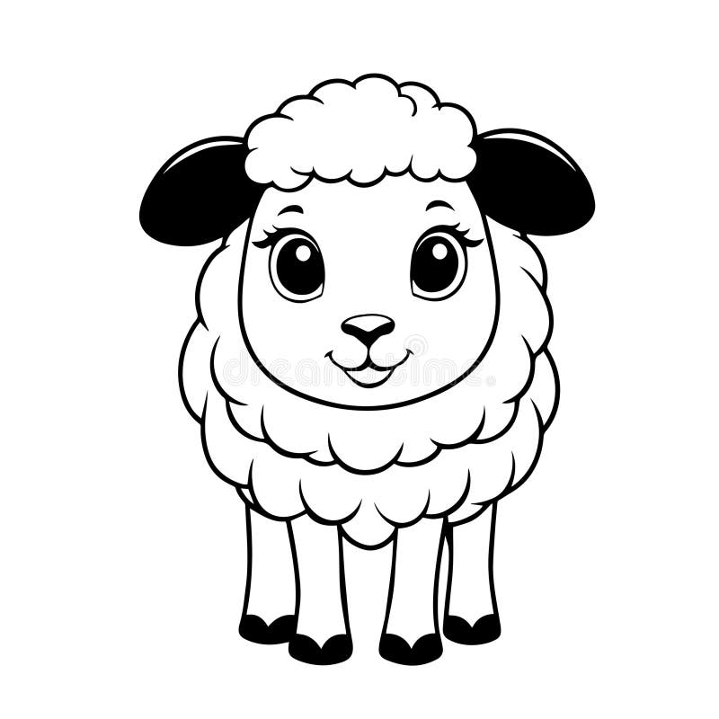 Black Vector fun sheep smiling on a white background for coloring book for children royalty free illustration