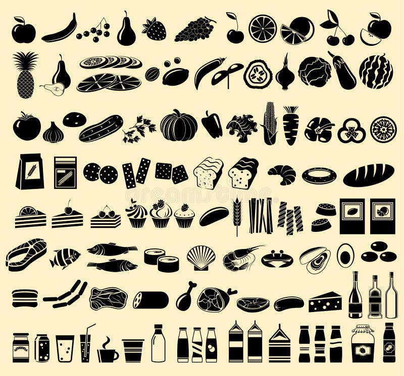 Black vector icons of products vector illustration Black vector icons of products vector illustration