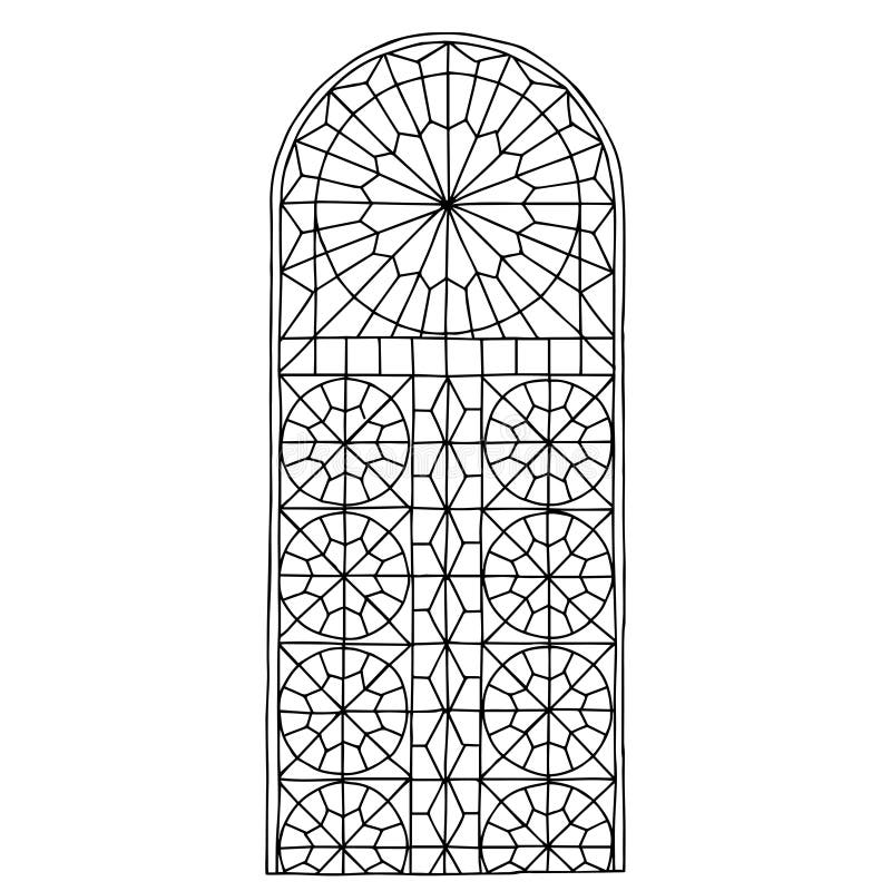Black Vector outline illustration of a stained glass window isolated on a white background royalty free illustration