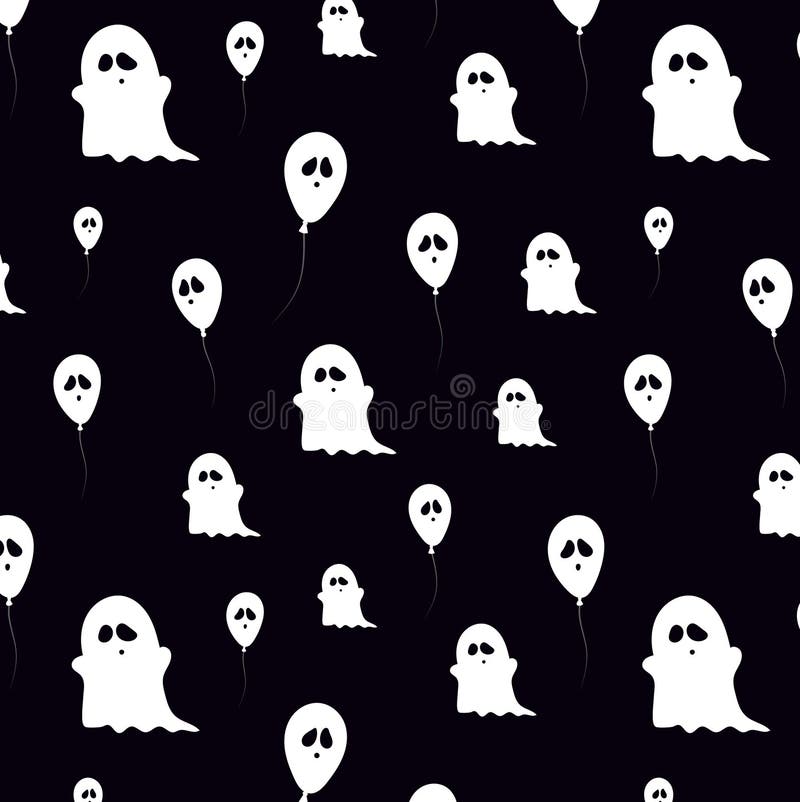 Black Vector Pattern with Ghosts and Ballons. Halloween Stock Vector ...