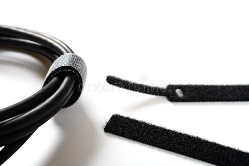 Black Velcro Cable Tie & Cable on White Stock Image Image of cable