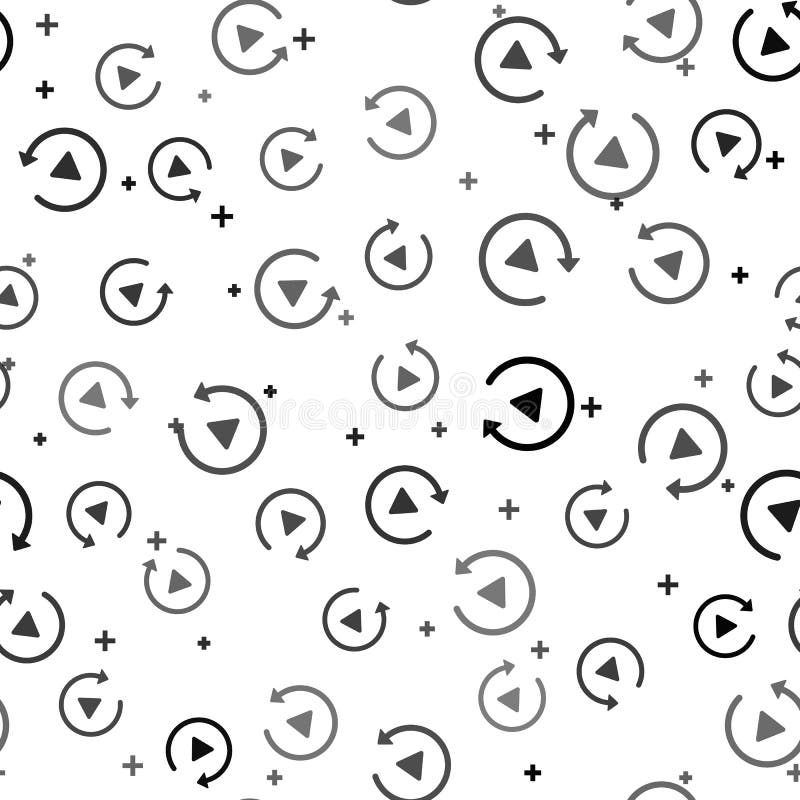 Black Video play button like simple replay icon isolated seamless pattern on white background. Vector Illustration royalty free illustration