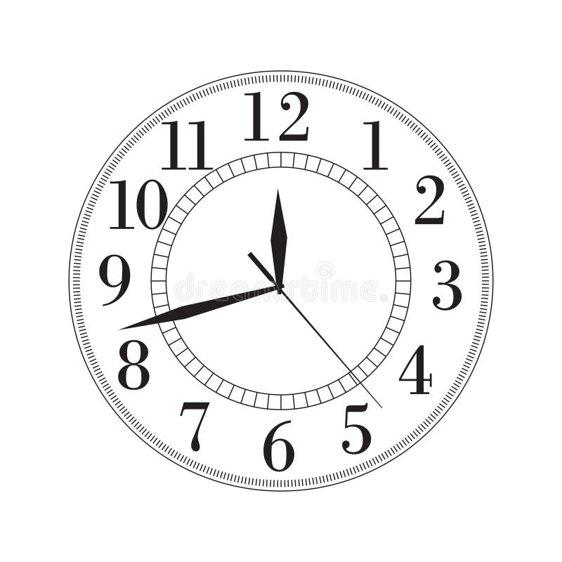 Black Vintage Clock with Numbers Isolated. Vector Stock Vector