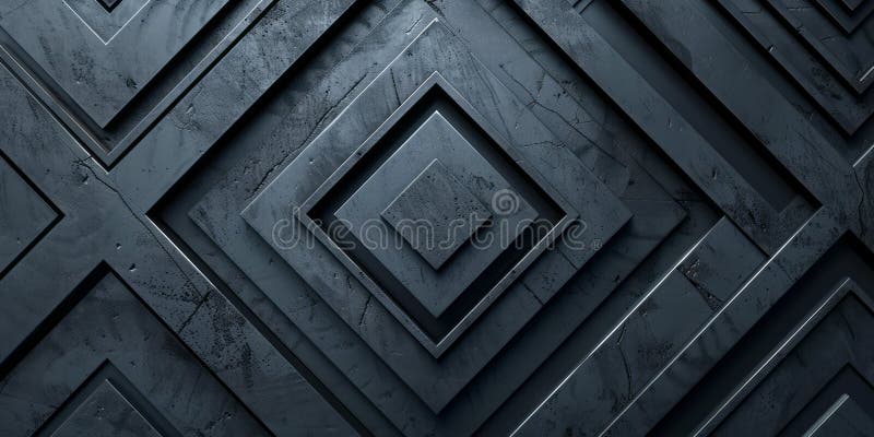 A black wall adorned with a repetitive pattern of squares and rectangles stock photography