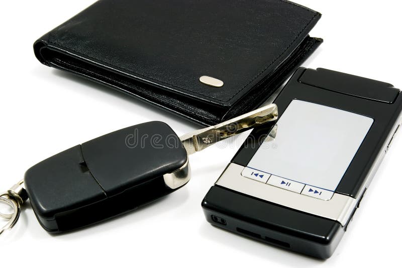 Black Wallet Car Key Mobile Phone 2 Stock Image Image of display