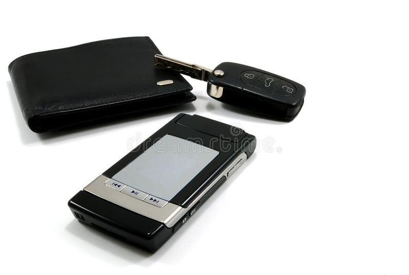 Black Wallet Car Key Mobile Phone 2 Stock Image Image of display