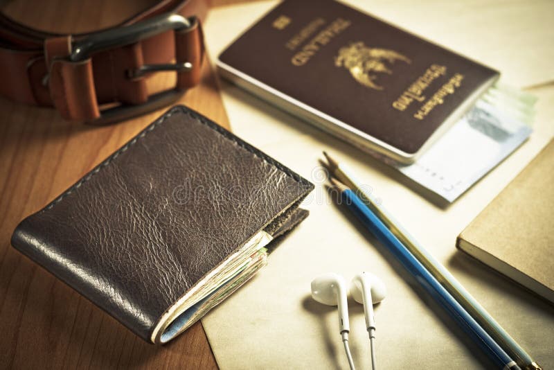 Passport In A Belt Bag And An Inflatable Pillow For An Airplane, Accessories  For Flying On An Airplane, A Sleep Mask And Earplugs. Stock Photo, Picture  and Royalty Free Image. Image 166336363.